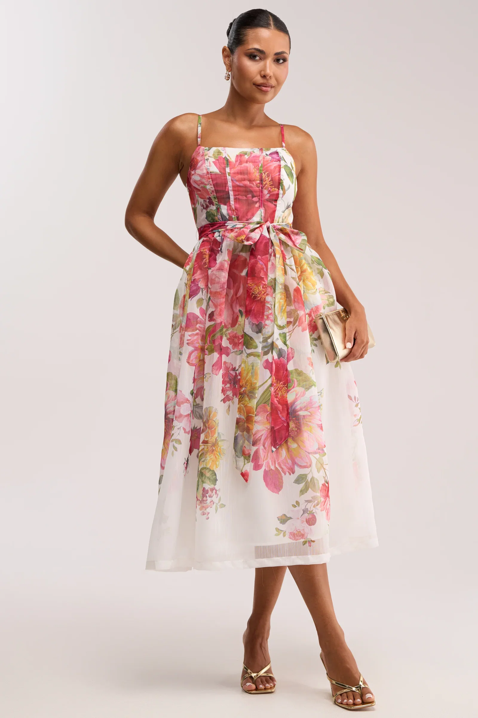 Image of GARDEN PARTY FLORAL CHIFFON MIDI DRESS