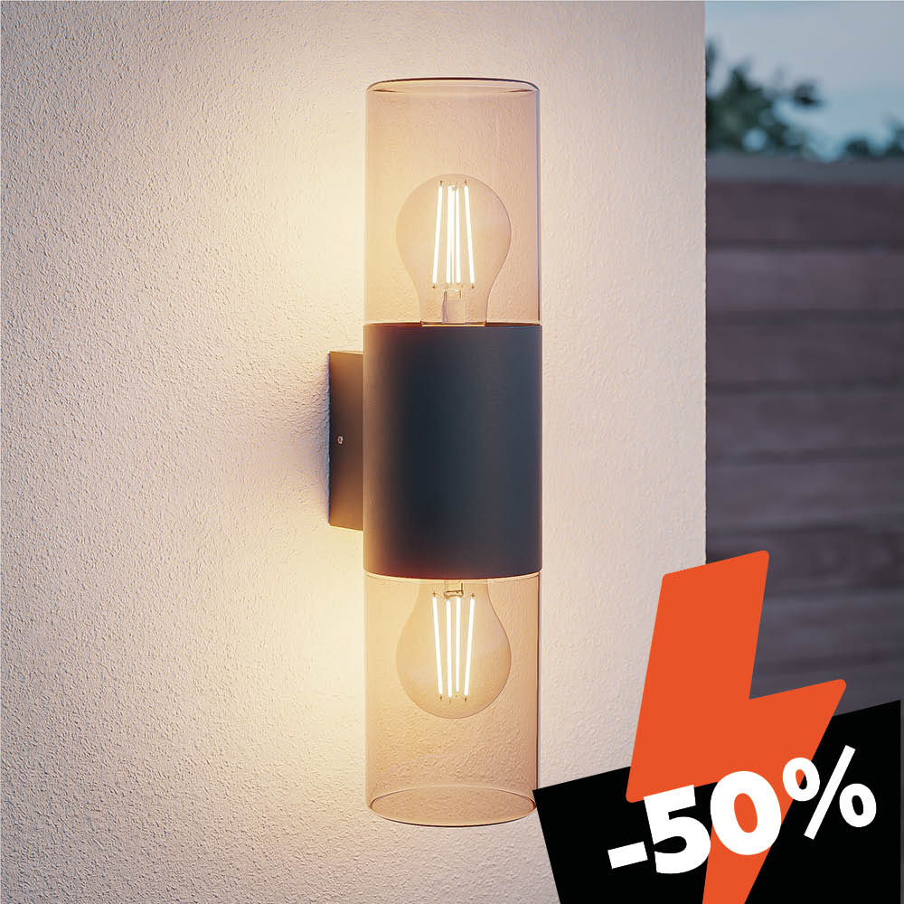Blaze - LED Wall Lamp - Up & Down light - E27 Fitting - IP44 Waterproof - Smokey Glass