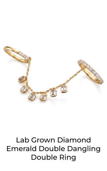 Lab Grown Diamond Emerald Double Dangling Double Ring