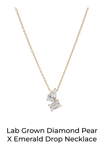 Lab Grown Diamond Pear X Emerald Drop Necklace