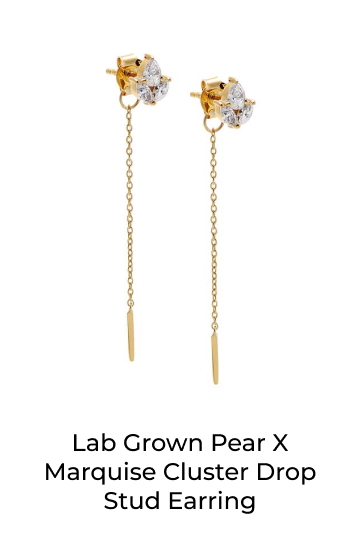 Lab Grown Pear X Marquise Cluster Drop Stud Earring
