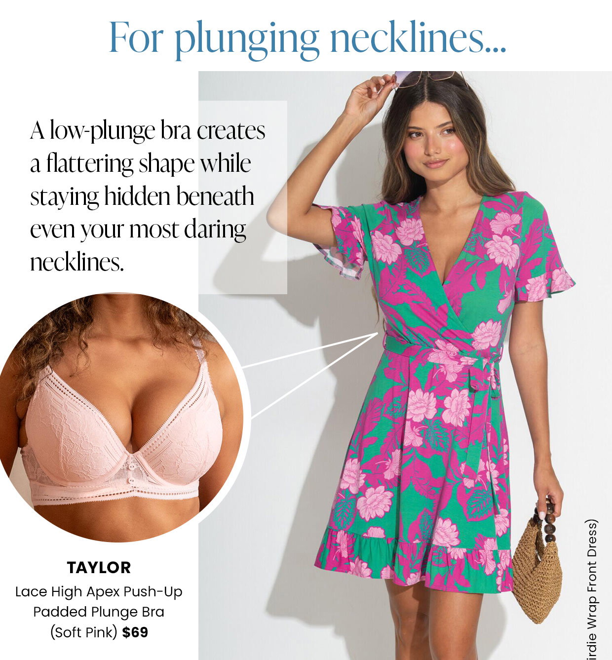 Taylor Lace Non-Padded Plunge Side Support Bra B-J - Soft Pink