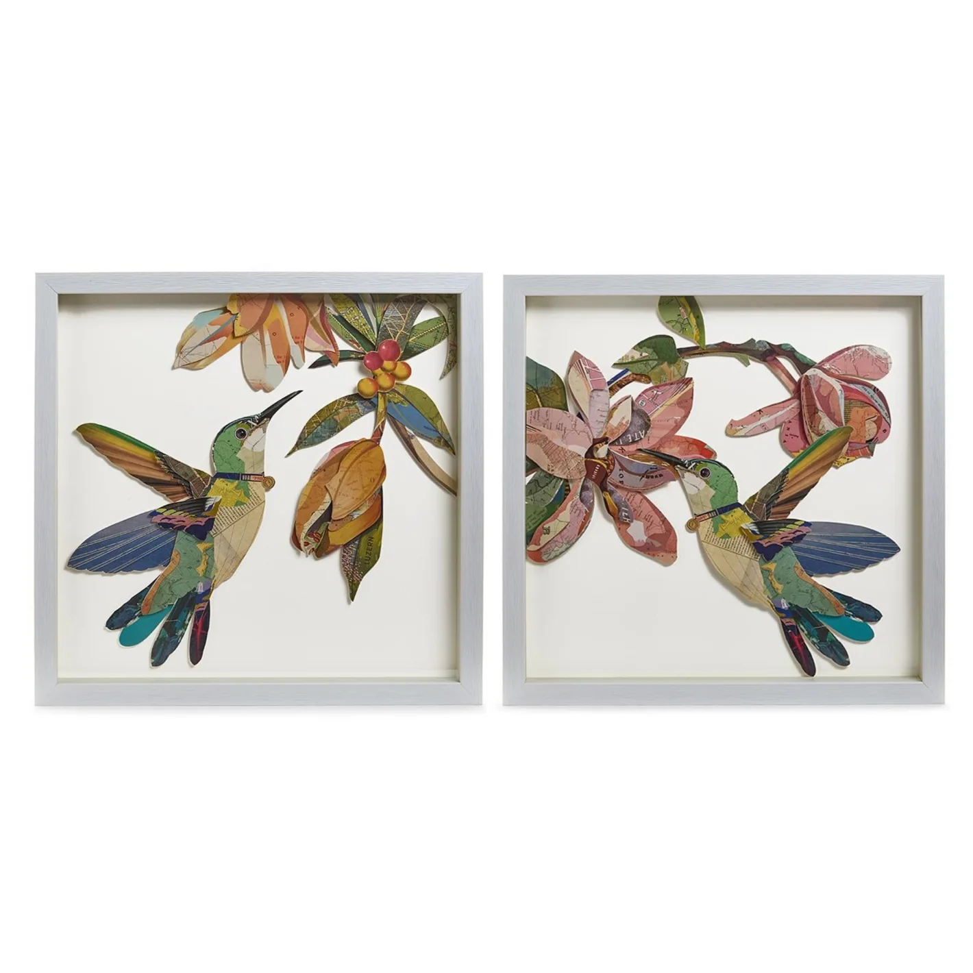 Image of Humming Birds Paper Collage Wall Art Set of 2