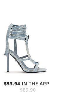 AKIRA GOLD NORMA JEAN DENIM STRAPPY STILETTO SANDAL