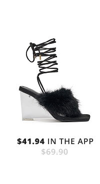 AKIRA GOLD KIRI BLACK FUR THONG SANDAL WITH CLEAR HEEL