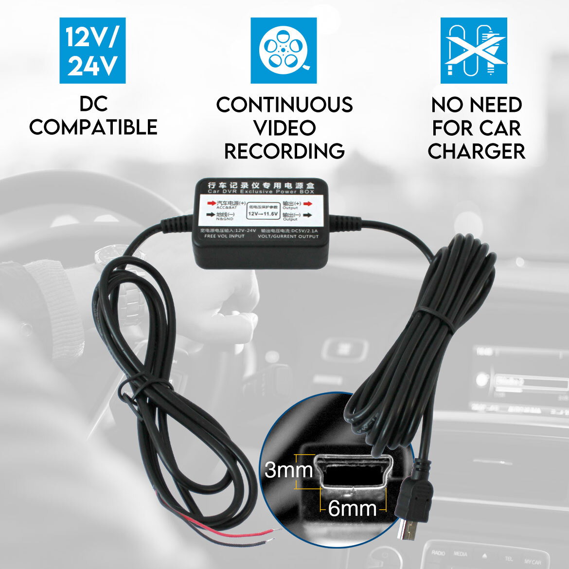 Elinz Hard Wire Kit Cable Charger for Car Dash Cam