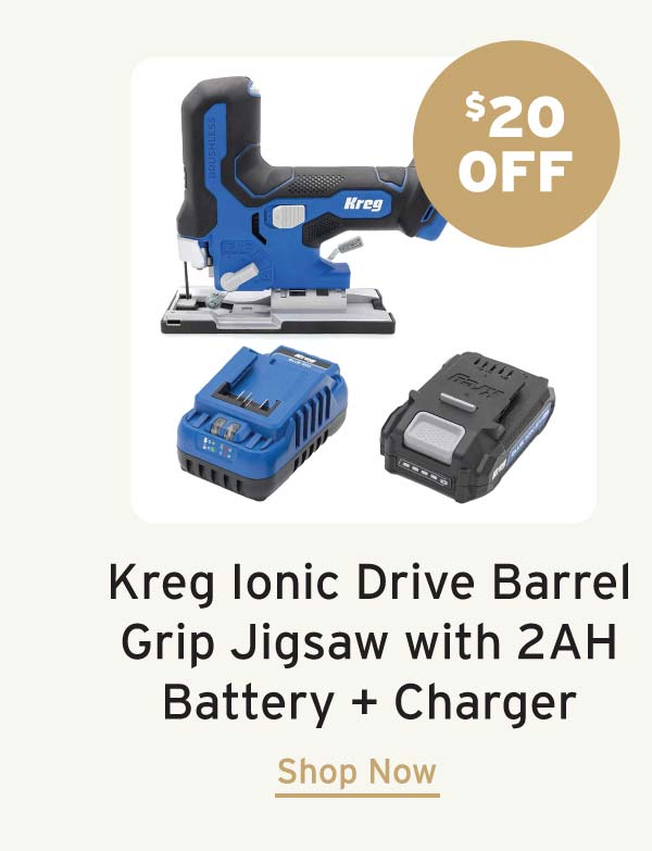 Kreg Ionic Drive Barrel Grip Jigsaw with 2AH Battery and Charger Kit