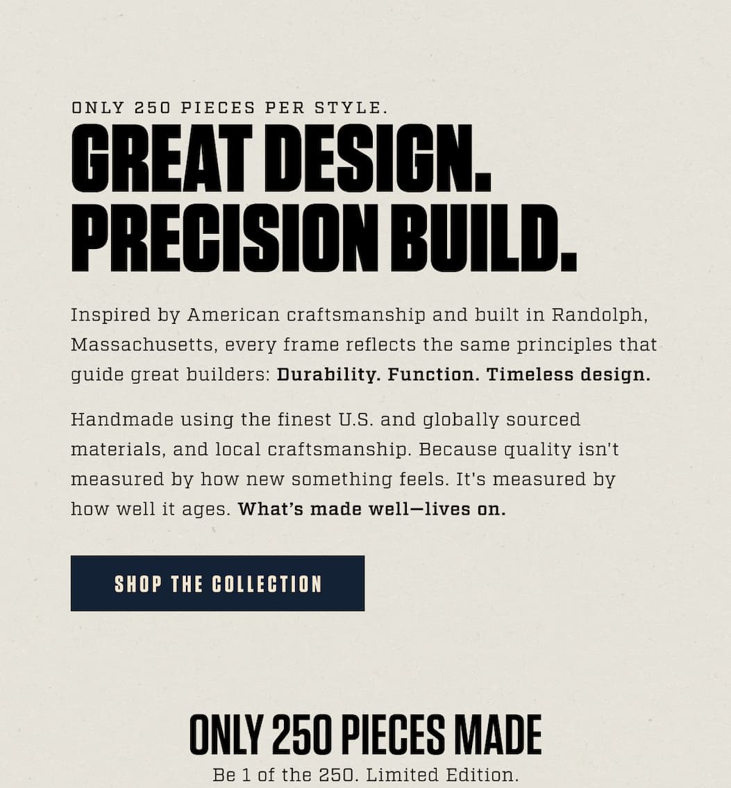 Only 250 Pieces Per Frame. Great Design. Precision Build. 