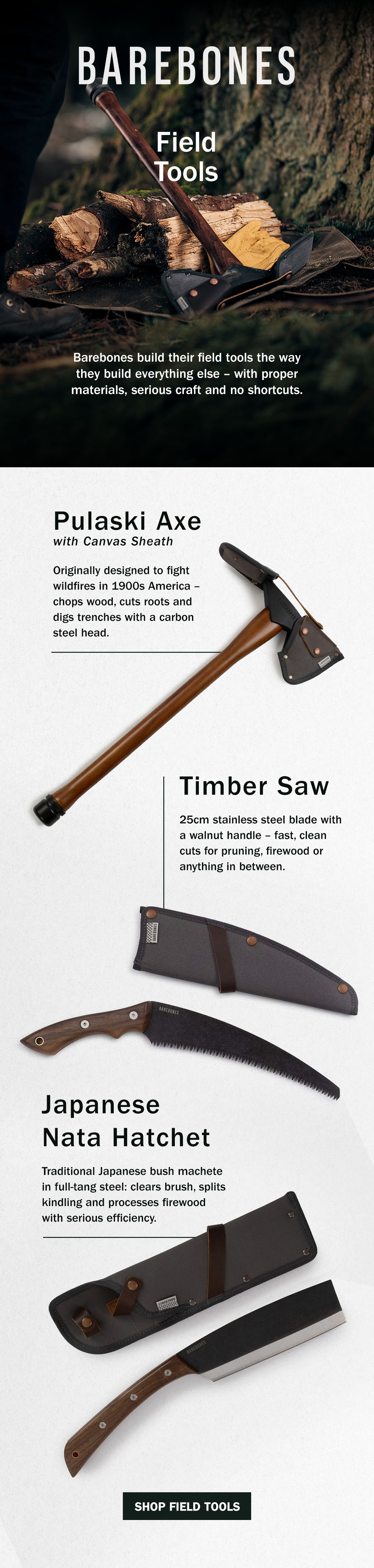Barebones Living Field Tools | Axes, Hatchets & Knives | WildBound