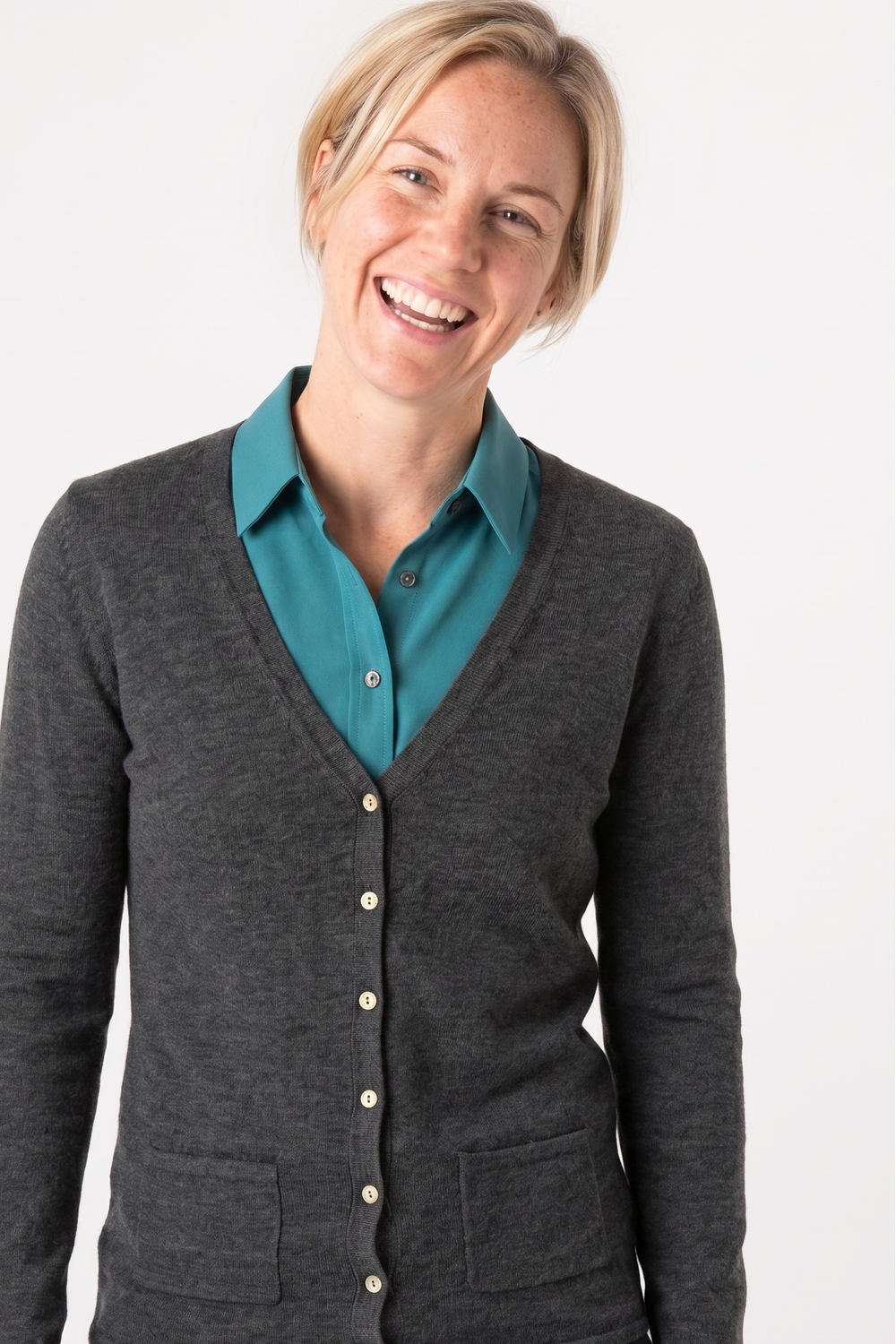 Image of Henbury Women's Semi-Fitted V-Neck Cardigan, Grey Marl