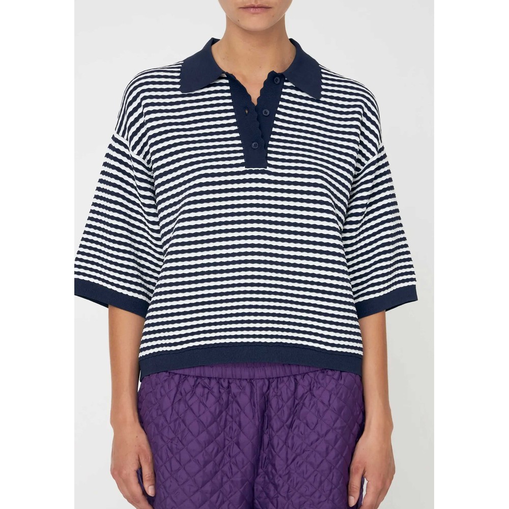 Image of Polo Knit Top - Navy & Creme