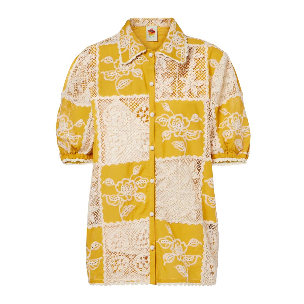 Image of Lace Short Sleeve Shirt - Off White & Yellow