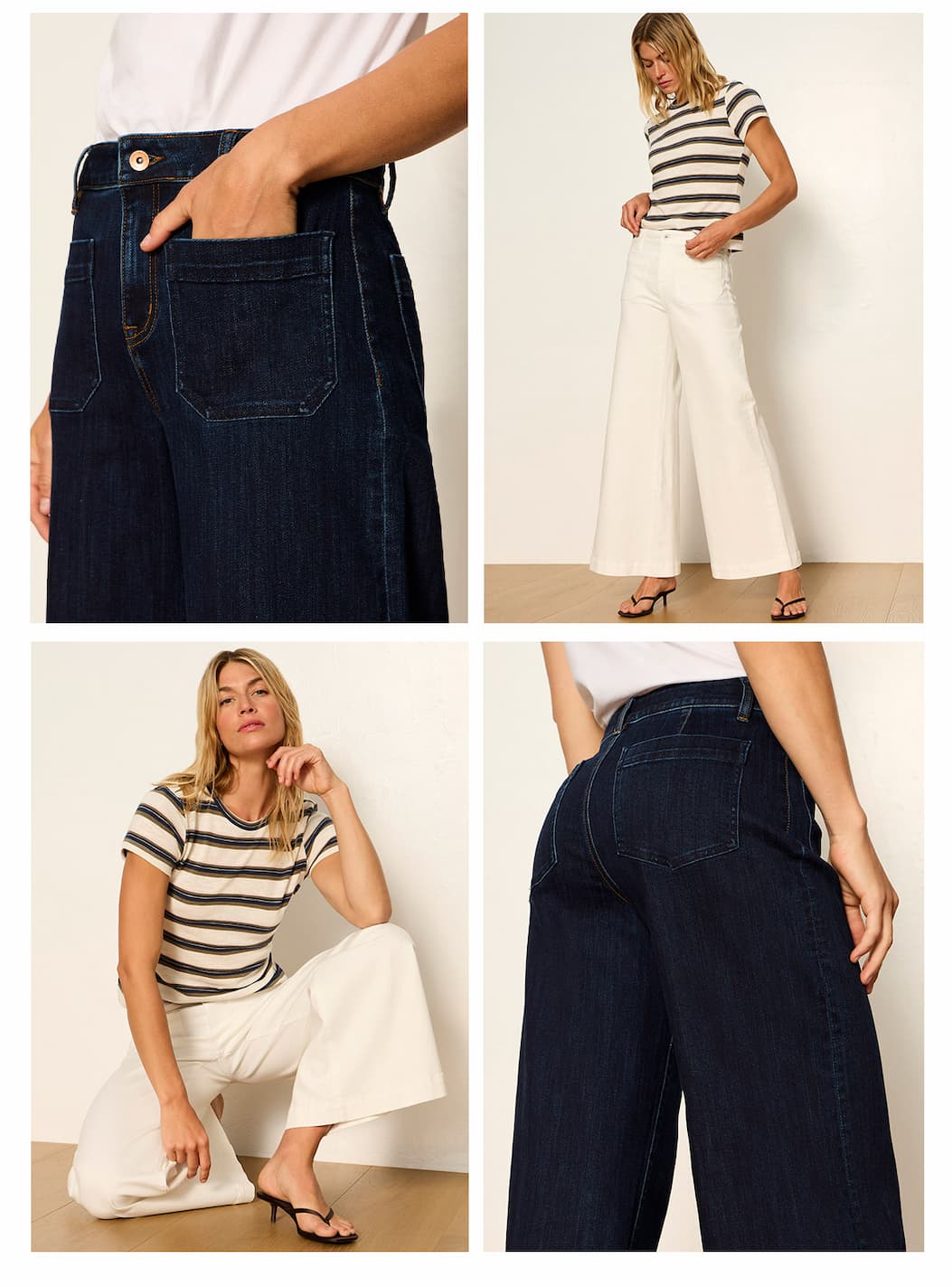 close ups of the new wide leg marine in magentic and chalk colorways