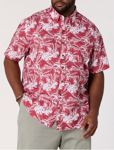 Easy-Care Big Leaf Print Sport Shirt