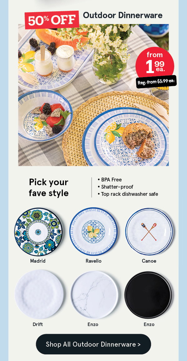 Outdoor Dinnerware 50% off