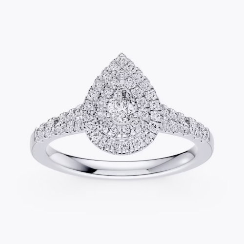Engagement Ring Platinum Pear Shaped Double Halo 0.50ct Diamond Ring