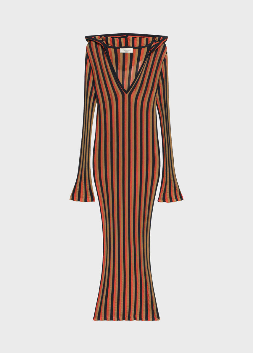 Long striped knit dress with hood