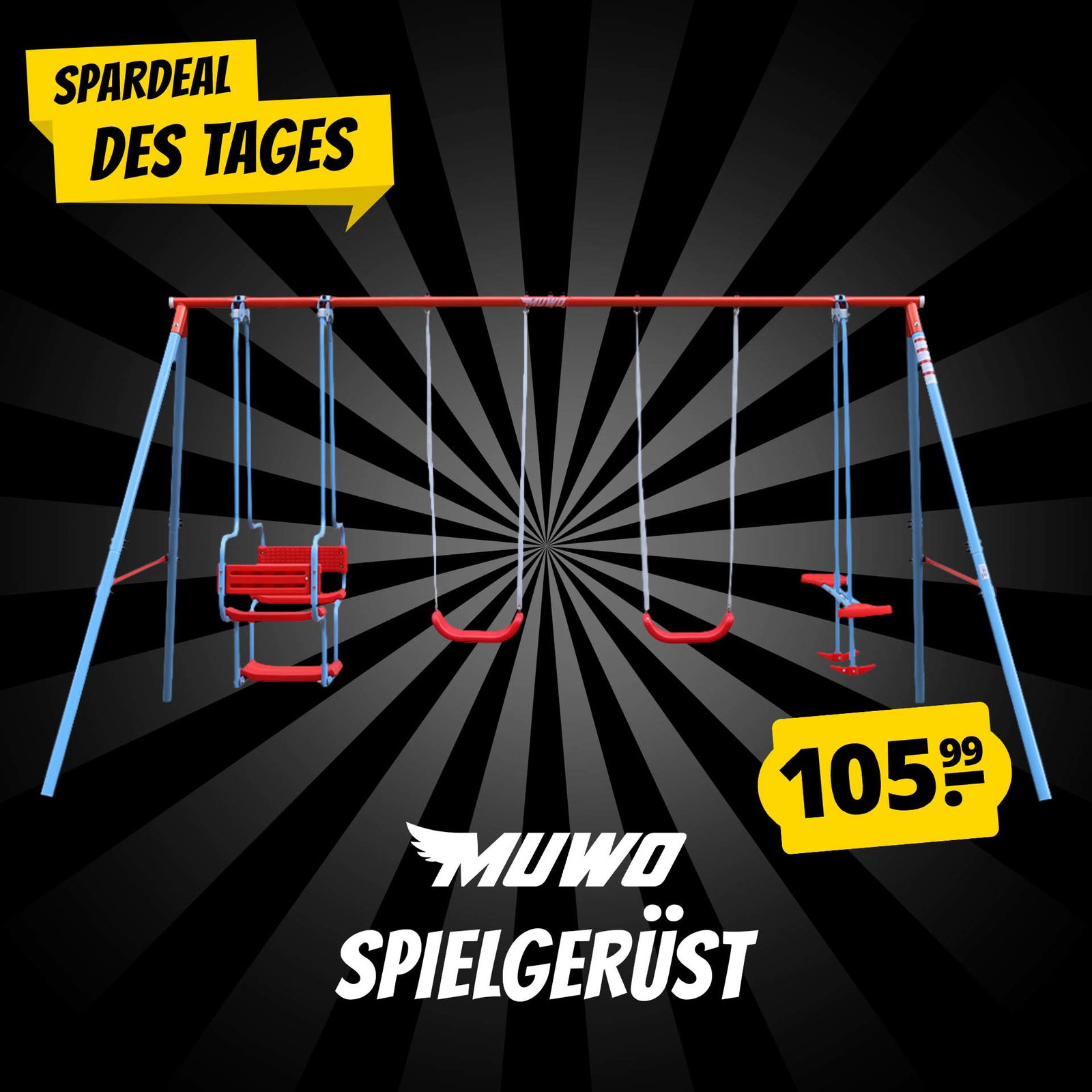 MUWO "Saphira" Spielgerüst mit 2 Schaukeln, Schaukelwippe und Gondel