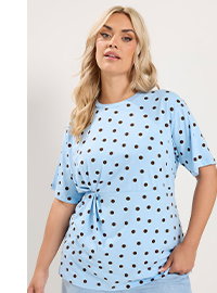 YOURS T-Shirt in Blau und Schokobraun mit Fleckenprint