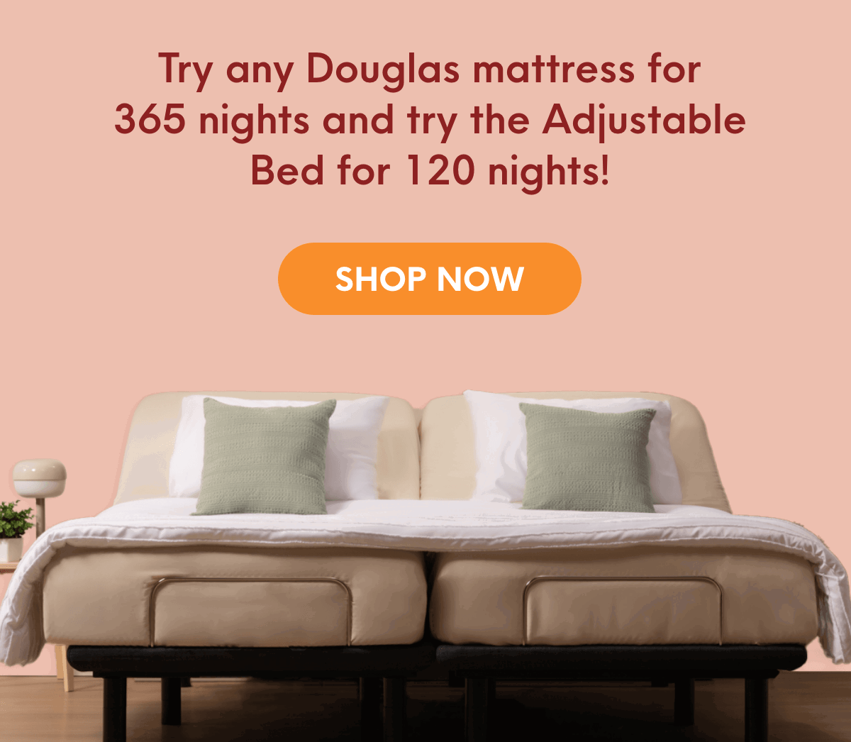 Try any Douglas mattress for 365 nights and try the Adjustable Bed for 120 nights!
