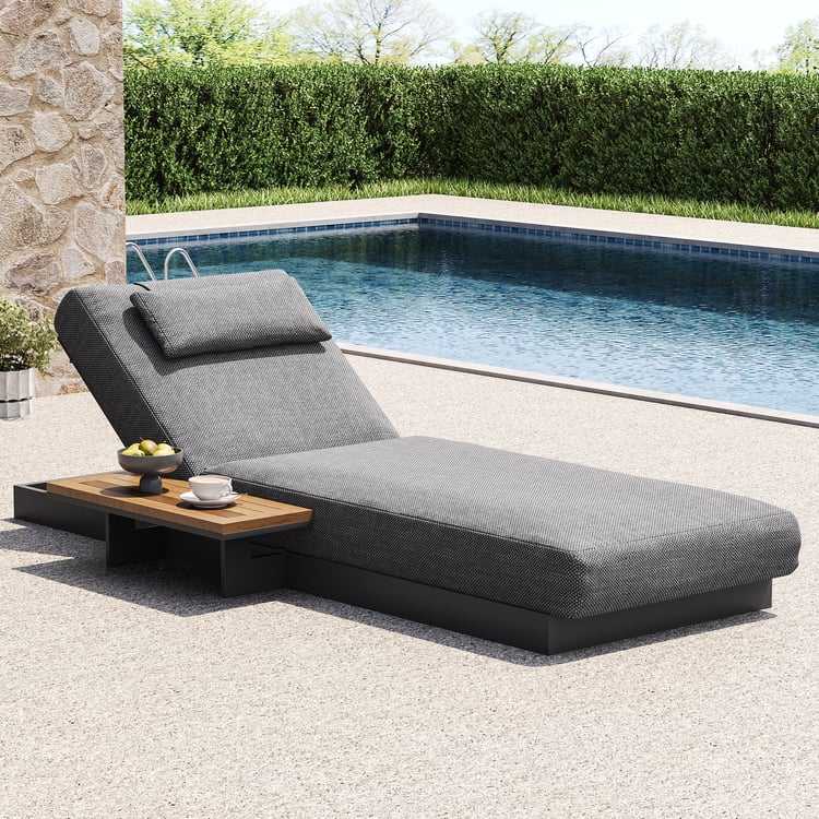 Tevara Outdoor Teak & Aluminum Adjustable Chaise Lounge in Gray