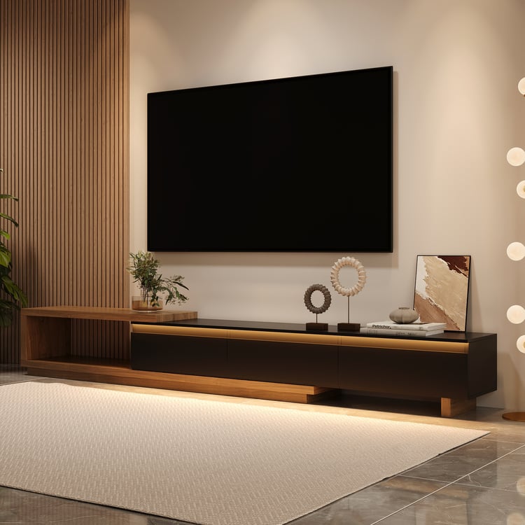 Quoint 71"-100" Extendable TV Stand with 3 Drawers & Light