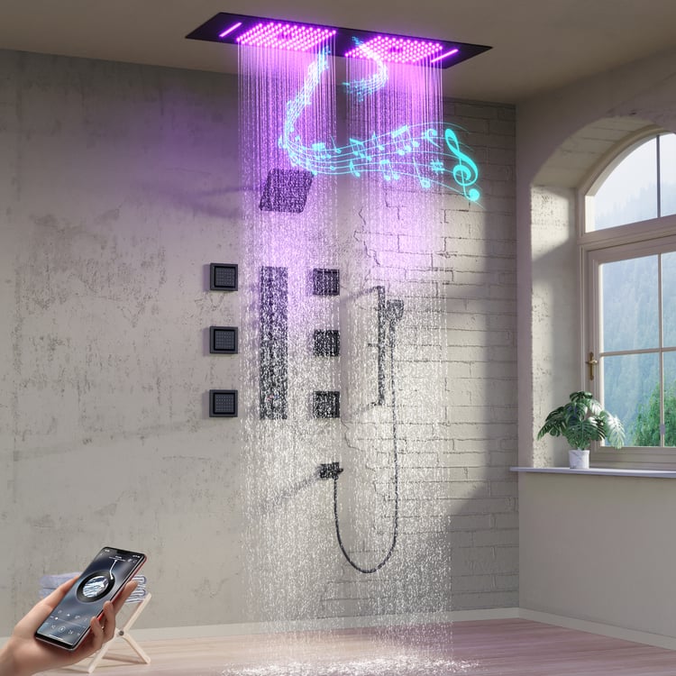 35" Wall-Mounted Intelligent Bluetooth Shower System with Multi-nozzle