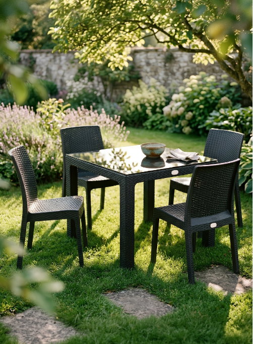 4 piece Rattan Effect Garden Dining Chairs - Anthracite