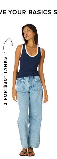 Blue Contrast Sleeveless V-neck Tank