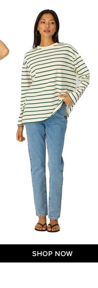 White Stripe Oversized Tee Long Sleeve