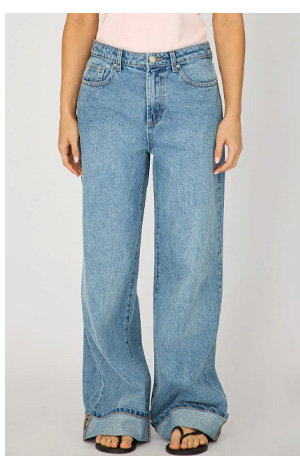 Denim Wide Leg Jeans High Rise Rolled Up Hem