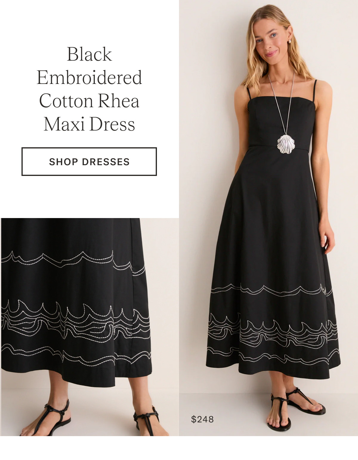 Black Embroidered Cotton Rhea Maxi Dress