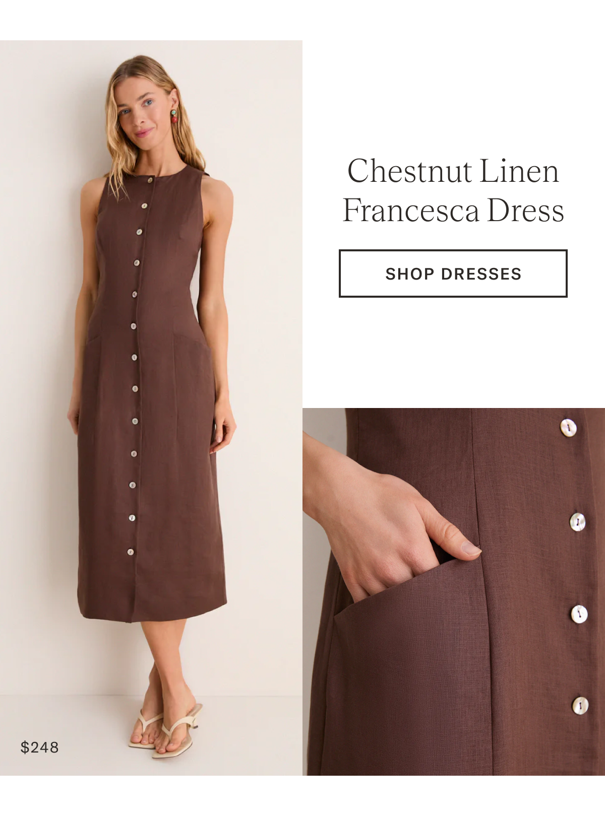 Chestnut Linen Francesca Dress