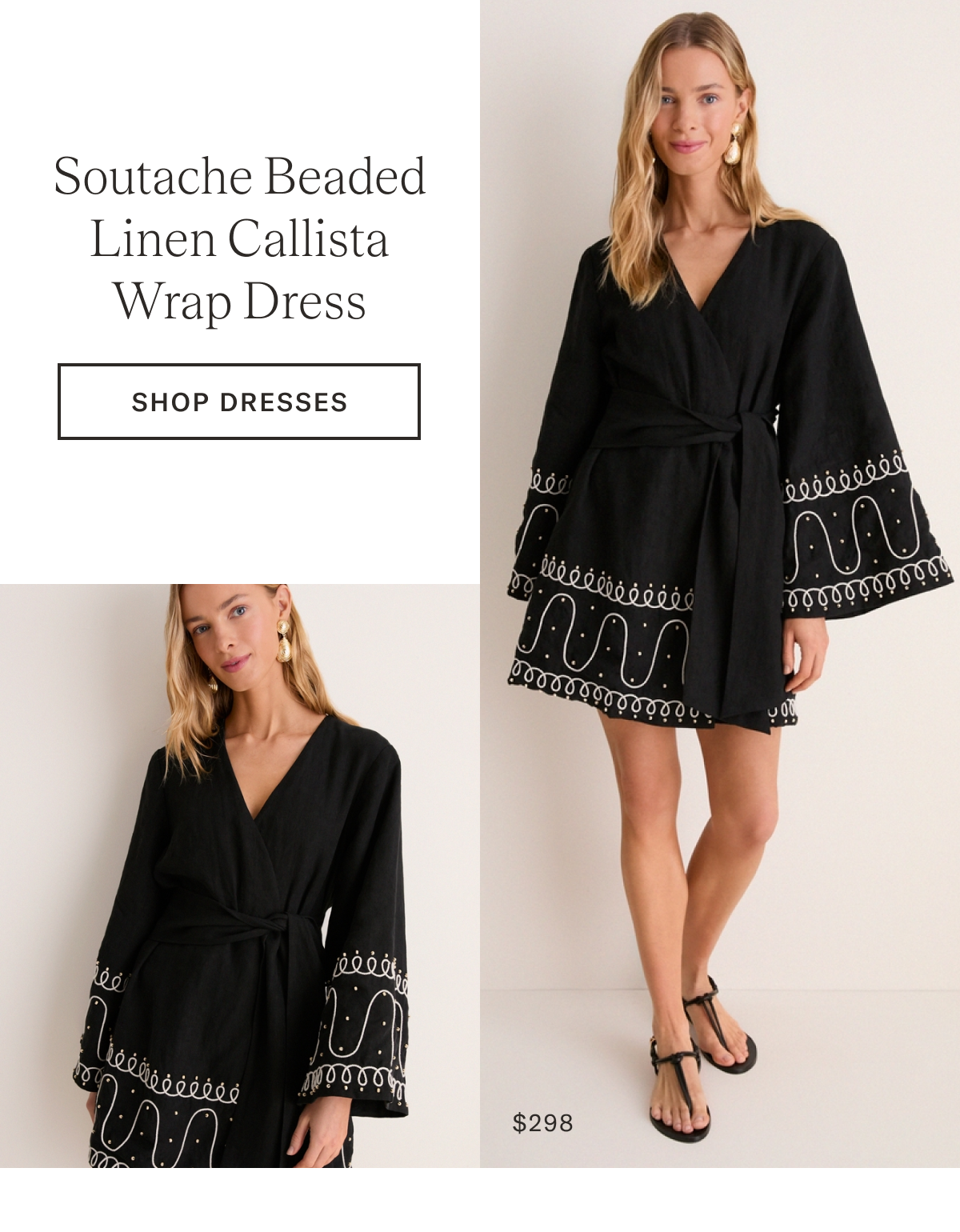 Soutache Beaded Linen Callista Wrap Dress