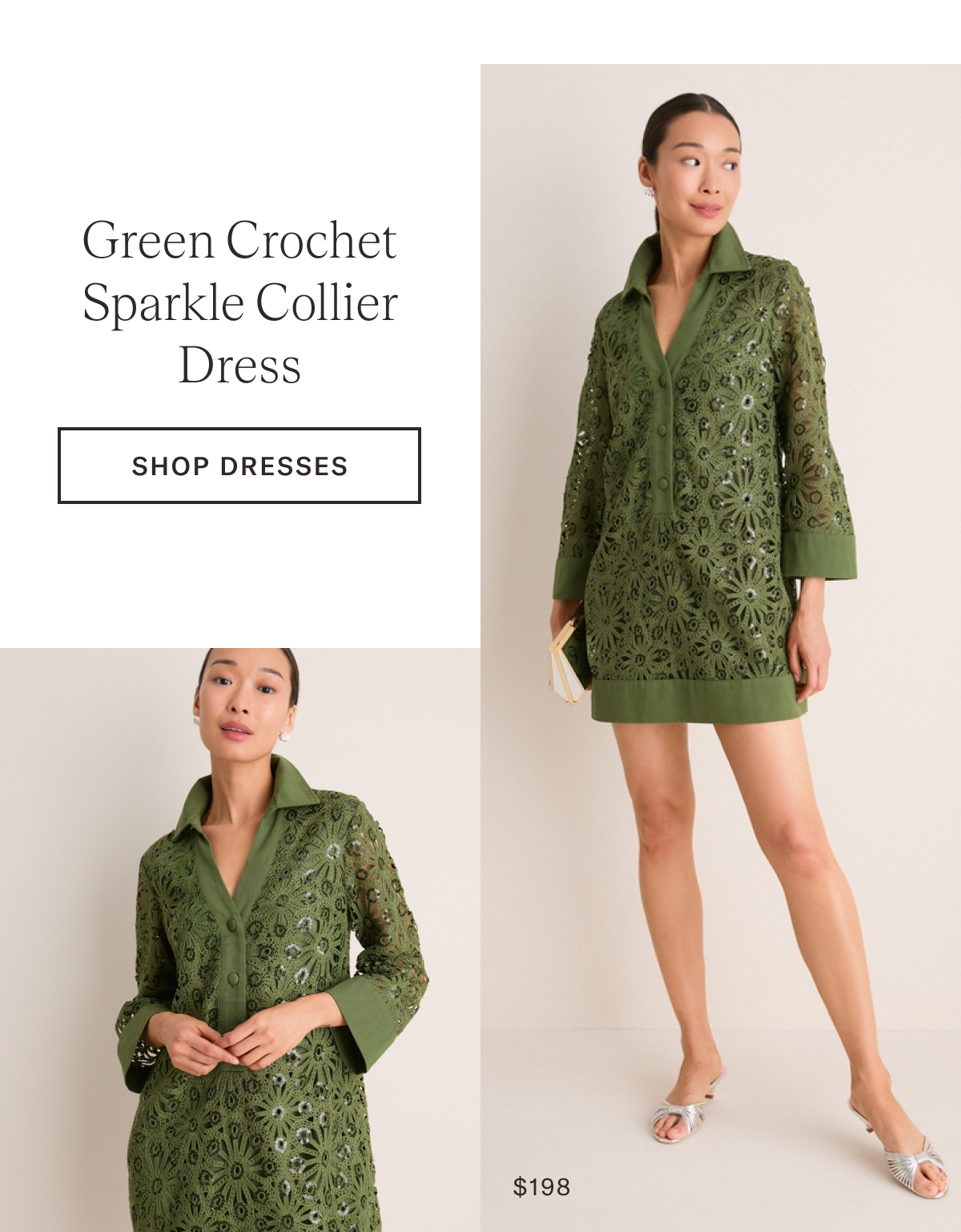 Green Crochet Sparkle Collier Dress