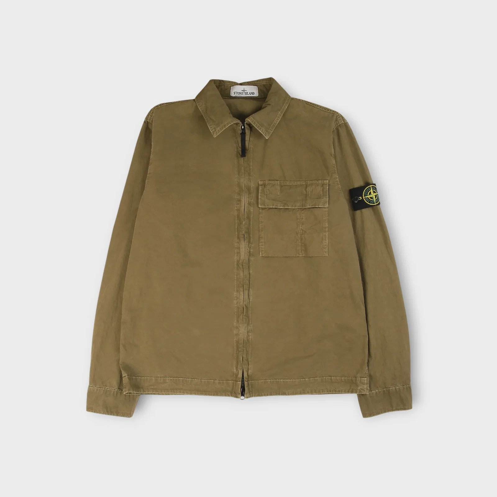 Image of Stone Island Brushed Organic Cotton Canvas Overshirt I Olive