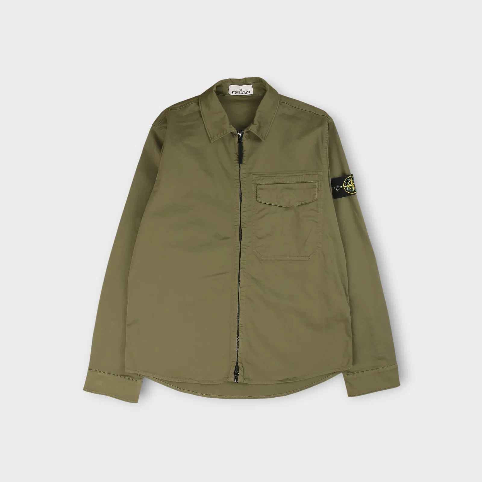 Image of Stone Island Organic Cotton Canvas Overshirt I Military Green
