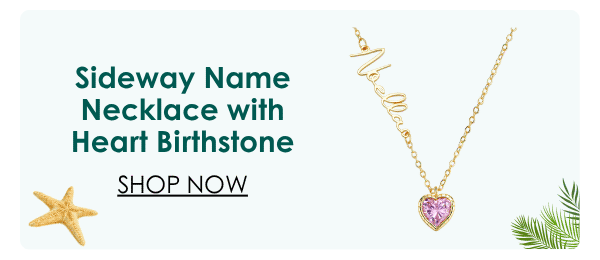 Sideway Name Necklace with Heart Birthstone