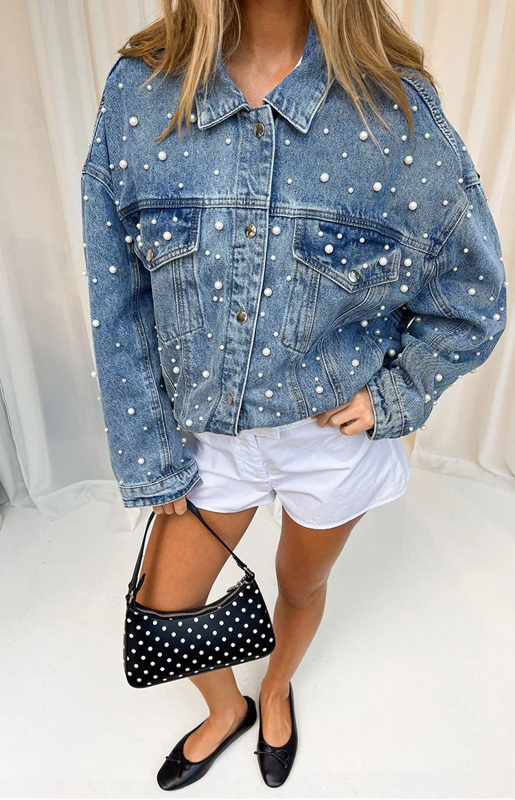 Image of Denim Dazzle Pearl Mid Wash Denim Jacket