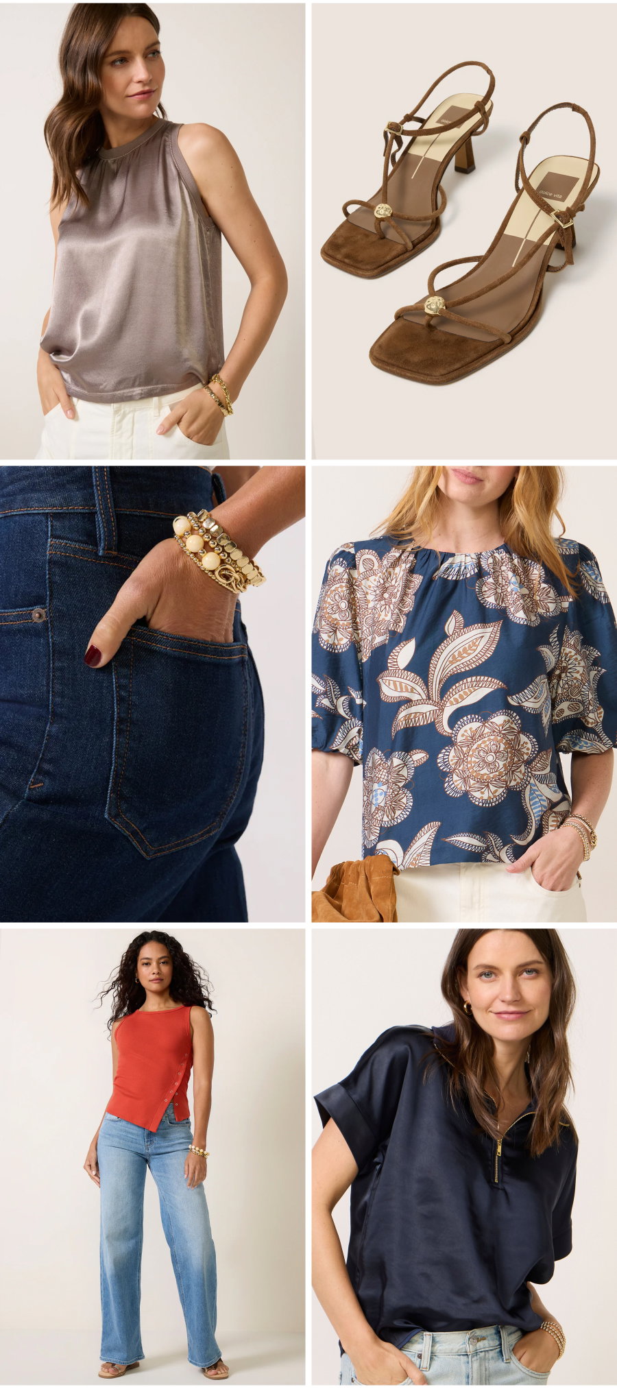 Grid of 6 images of new fashion available this week at EVEREVE.