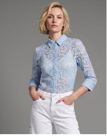 Riviera Blue 3/4 Sleeve Lace Shirt