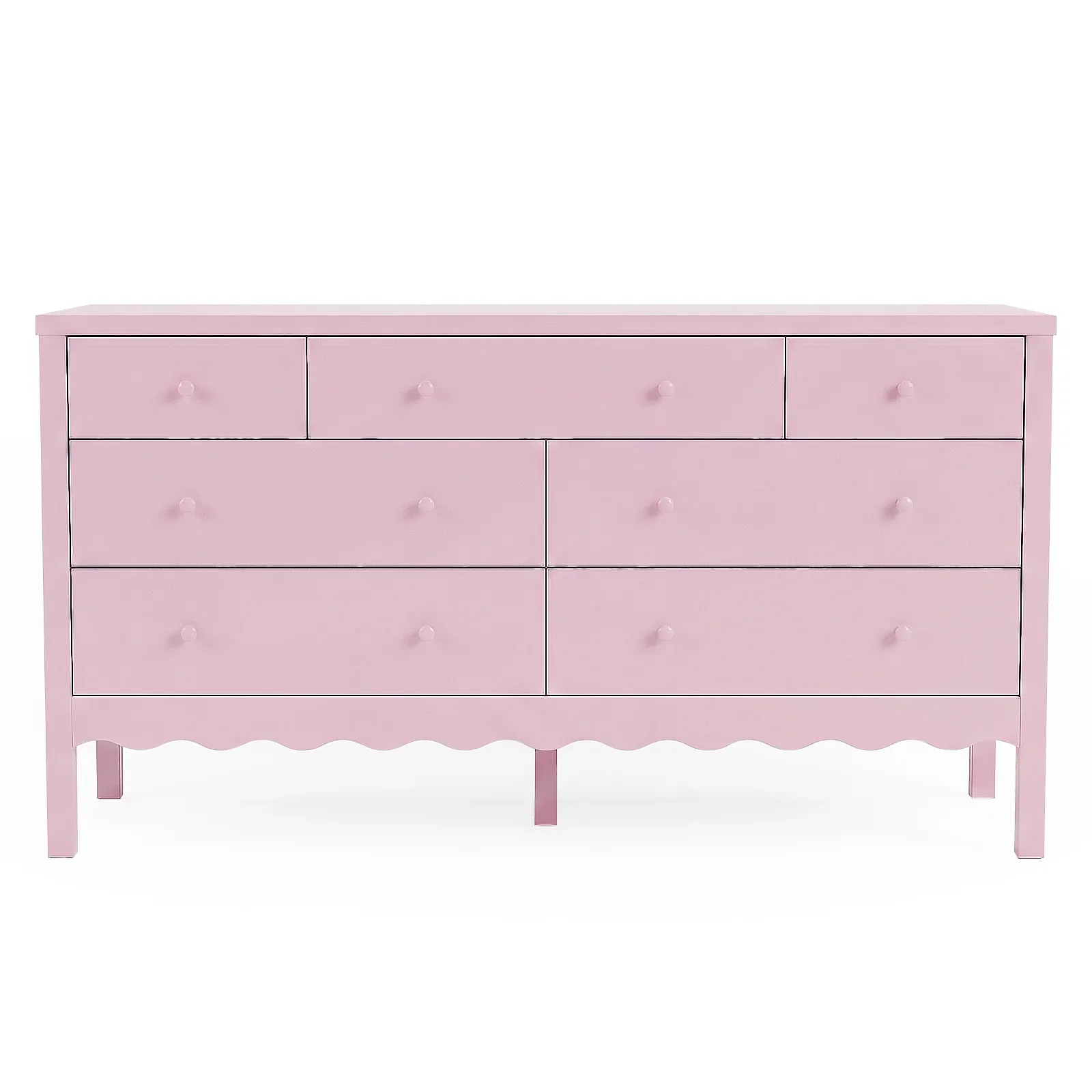 Image of Serra 150cm Solid Pine 7-drawer Lowboy Dresser in Pink