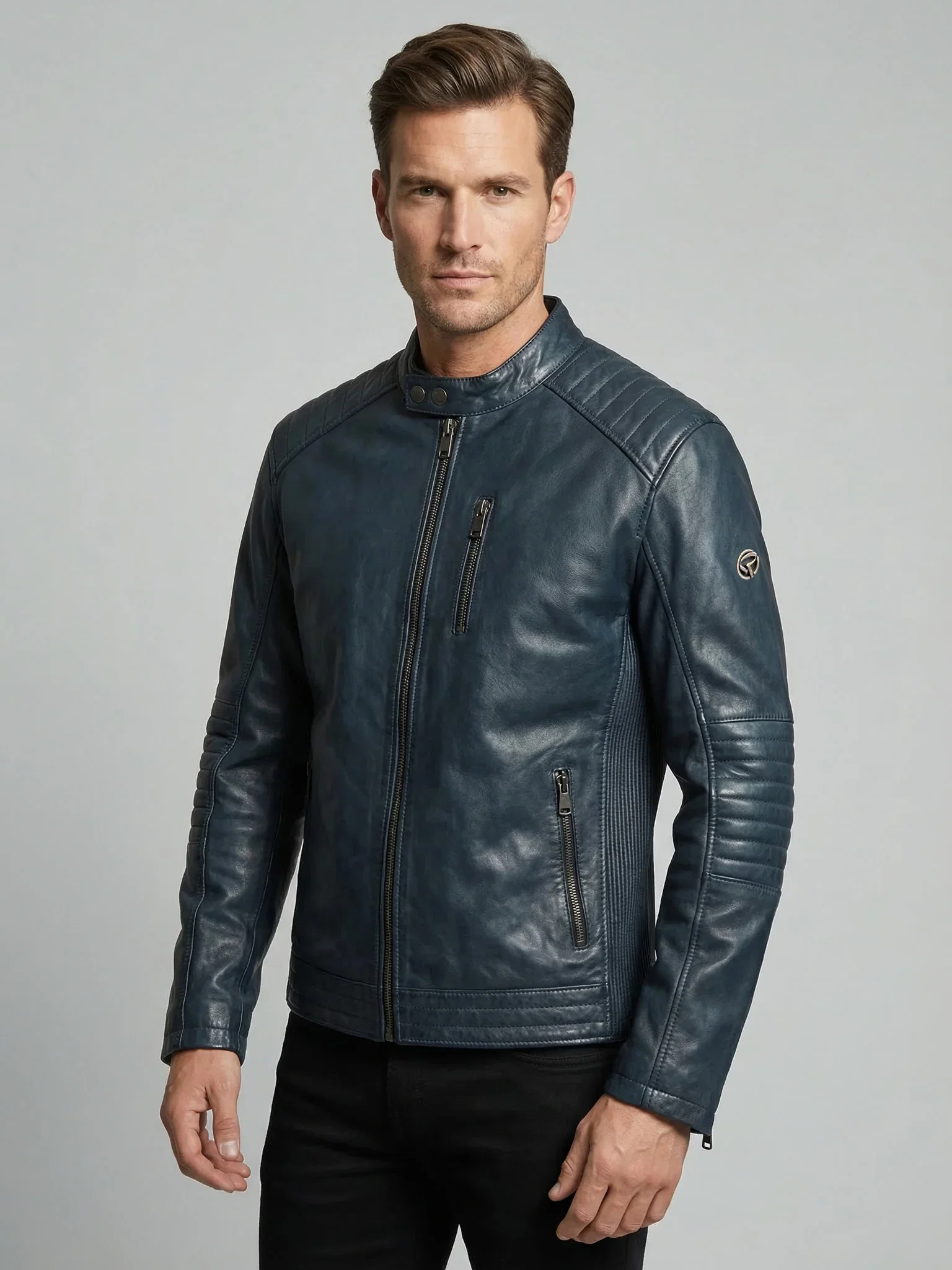 Blouson en cuir FORMULA STONE bleu océan