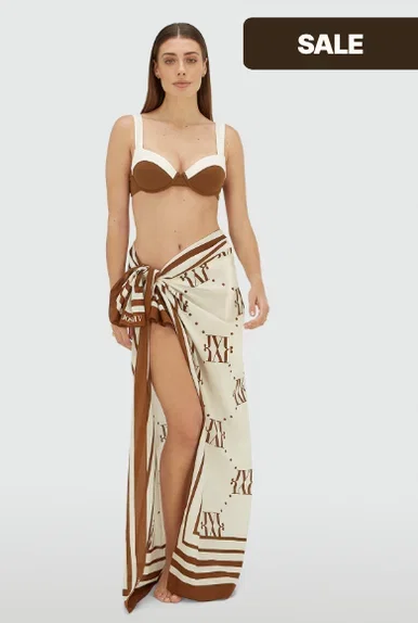 JV-POPINA pareo met logo - brown ecru