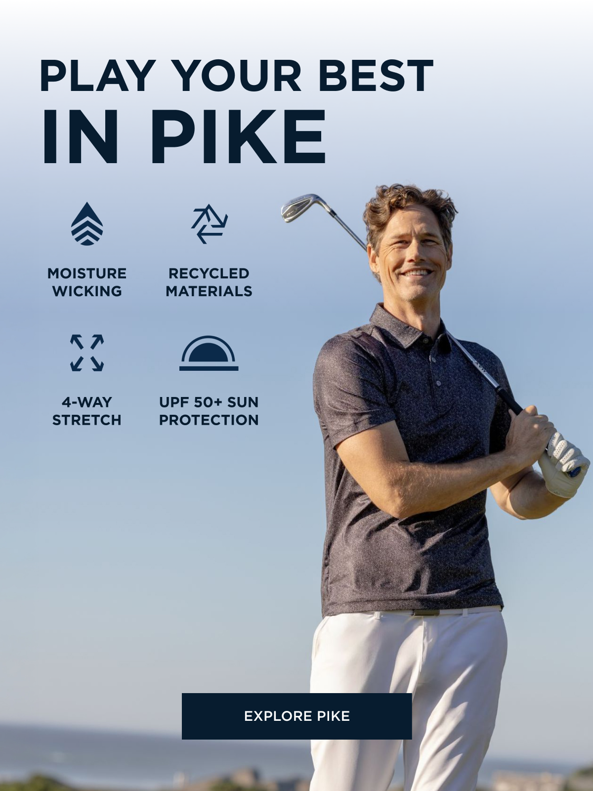 Man golfing and wearing a Pike polo | Explore Pike