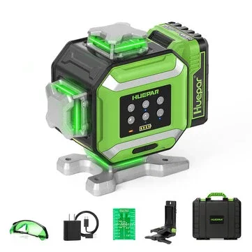 Huepar DP04CG-BT 4D 16 Lines Green Laser Level Bluetooth Phone Control Pulse Mode 5 Level Brightness Adjustment 4x360° Self-Leveling Bluetooth Control 520nm ±1.5mm/10m Accuracy IP54 2600mAh Battery