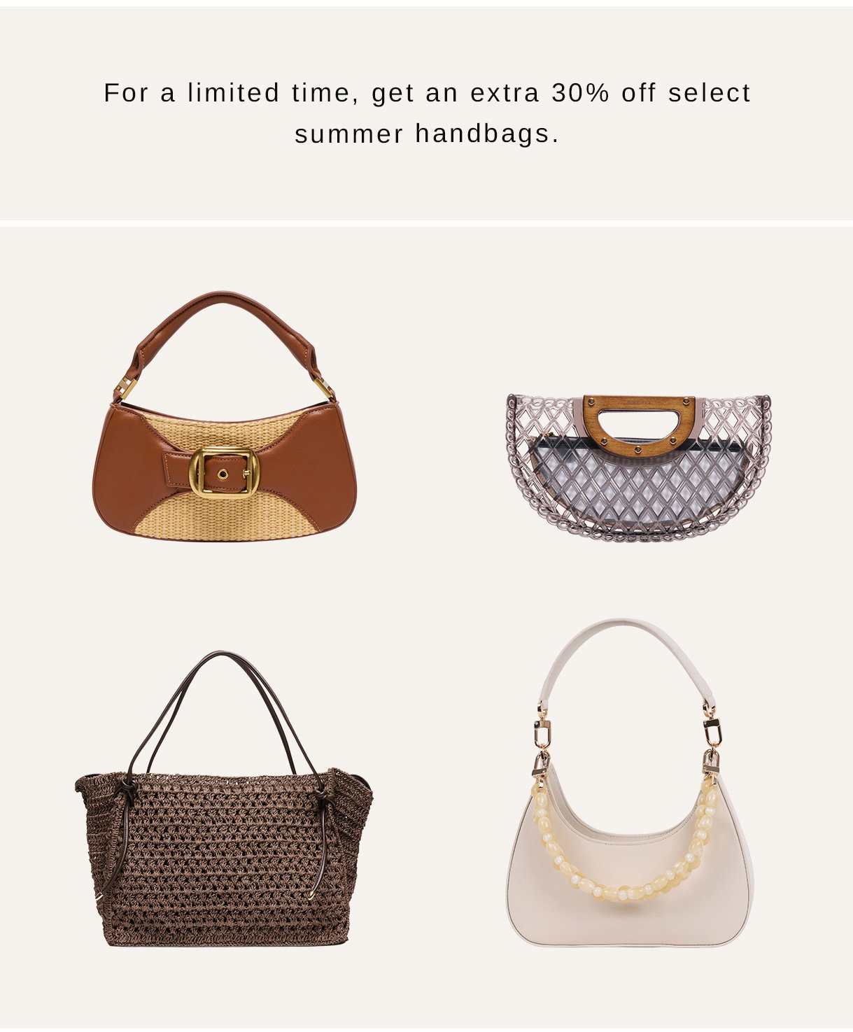 Get an extra 30% off select summer handbags