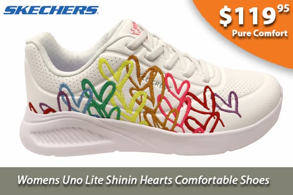 Skechers Womens Uno Lite Shinin Hearts Comfortable Shoes