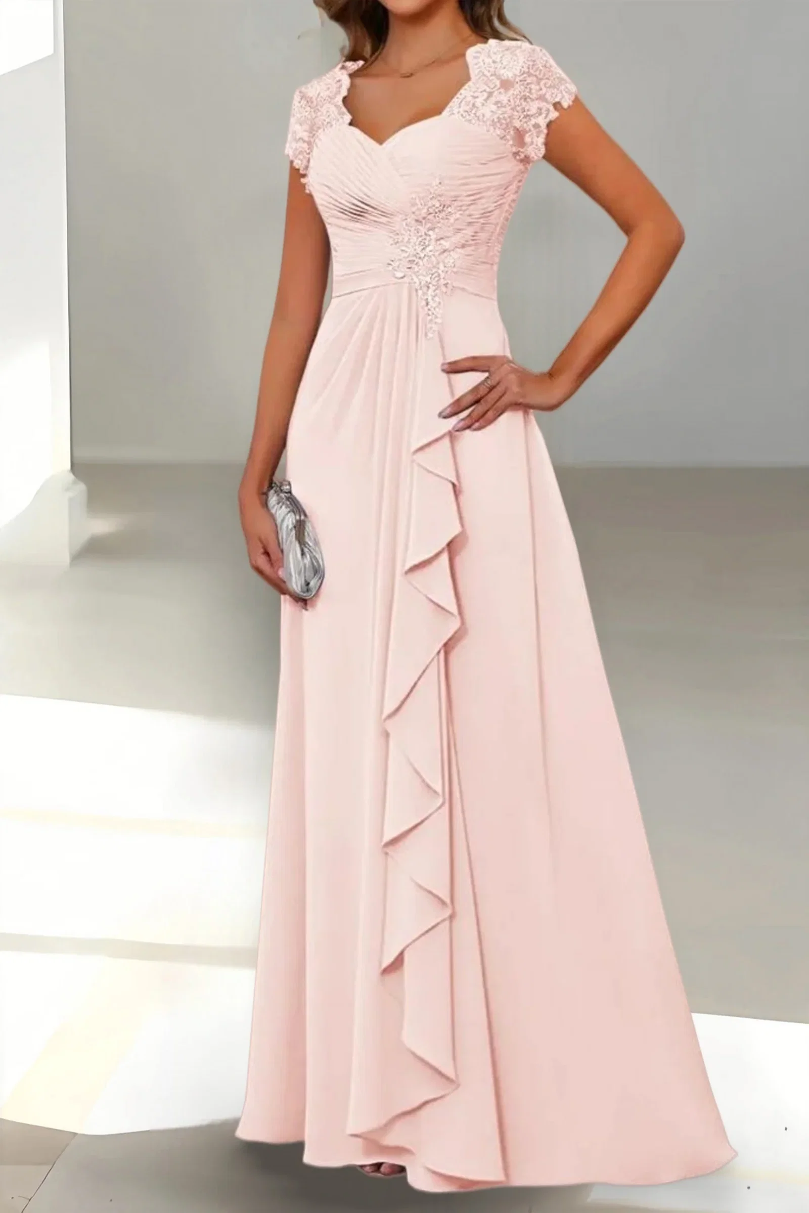 Image of A-Line Floor Length Chiffon Mother of the Bride Dress CM0434