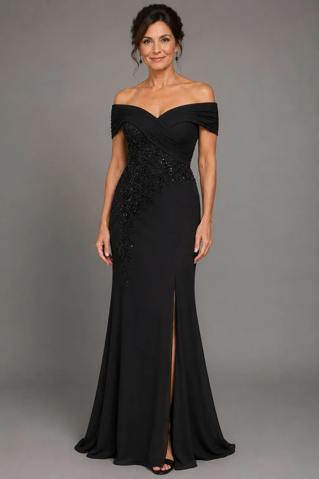 Image of Sheath-Column Floor Length Chiffon Stretch Satin Mother of the Bride Dress CM0468